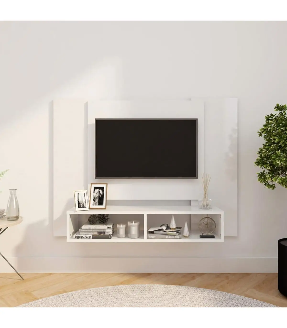 Furniture TV wall cabinet glitter White 120x23,5x90cm