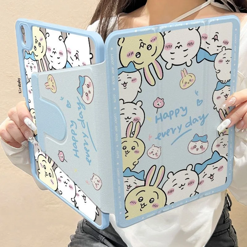 Anime Chiikawa 720 ° Funda protectora giratoria para iPad, bandeja para bolígrafo, 10,2 pulgadas, acrílico, dibujos animados, Kawaii, encantador, nuevo Hachiware Usagi 2026