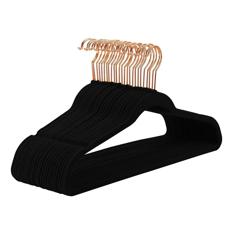 

A88E-20X Slim Velvet, Non-Slip Suit Clothes Hangers Coat Hanger, Black Rose Gold Hook