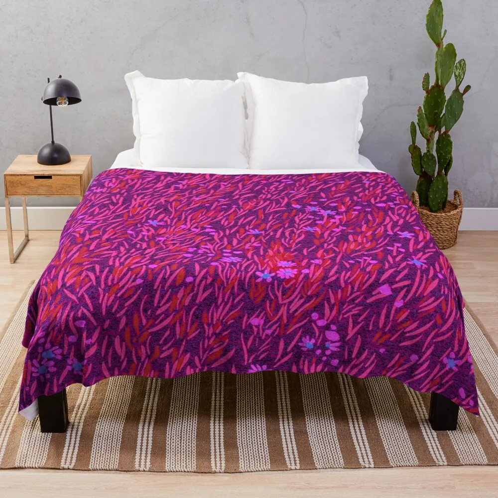 

Magenta flowers and leaves Throw Blanket Soft Sherpa Fleece Warm Blanket for Winter