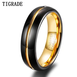 Tigrade 6mm Black Tungsten Ring Men Wedding Bands Gold Line Polished Engagement Rings Luxury Male Jewelry Gifts anillos hombre