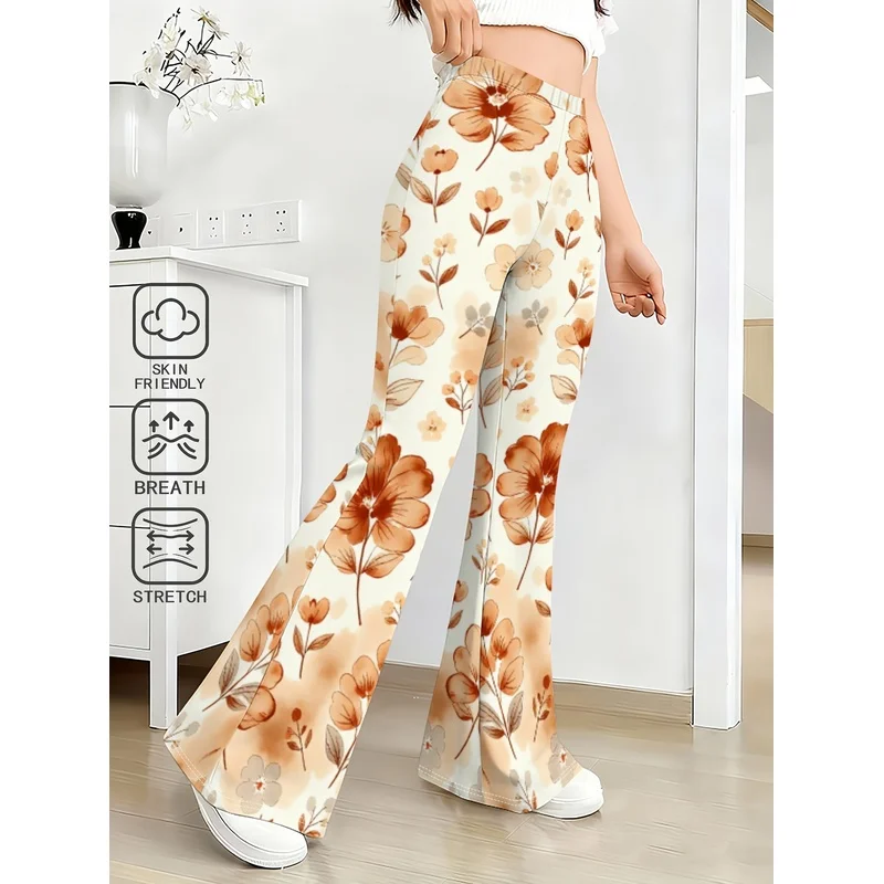 Girls All Over Print Flare Pants Stretchy Bell Bottom Leggings Elastic Waist Pants for Tween Teens Back to School Outfit