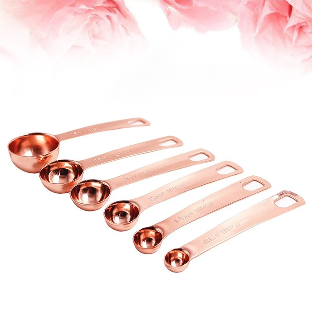 

6pcs Stainless Steel Measuring Spoons Set Heavy Duty Copper Plated For Dry Liquid Ingredients 1/8 Tsp To 1 Tbsp Kitchen Tools
