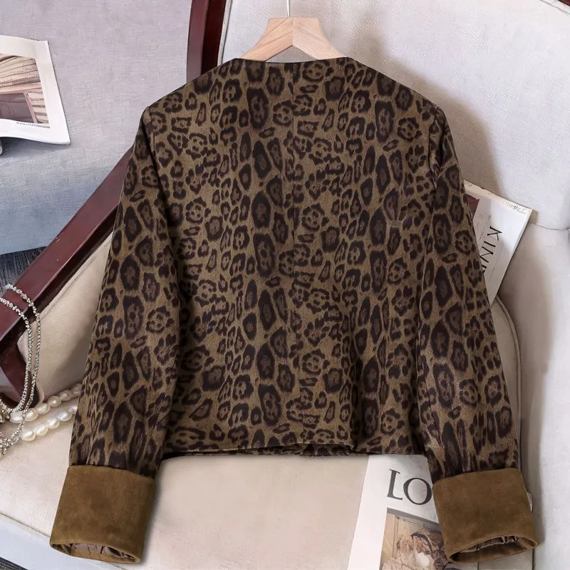 Women's Leopard Print Short Patchwork Color Blocking Coat Spring Autumn New High-end Top Jacket Coat Women Jacket Winter