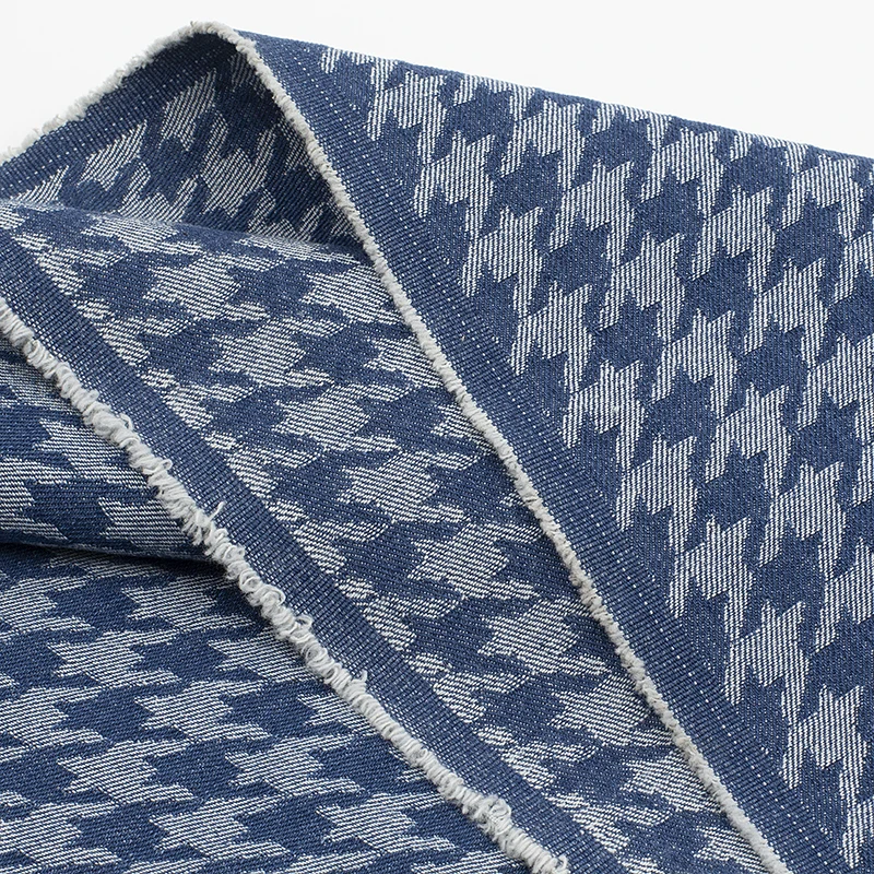 Vintage Houndstooth Jeans Fabric Thick Cotton Plaid Washed Denim Fabrics Sewing Blazer Pants Suits Handcrafts Tissus 50X170cm
