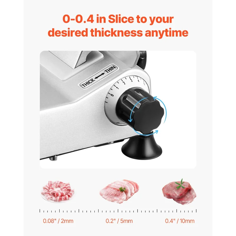 قطاعة اللحوم التجارية VEVOR، قطاعة طعام ديلي الكهربائية 10 بوصة، قطاعة لحم 180 وات مع شفرة ممتازة 65 دقيقة، سمك 0-0.4 بوصة #3