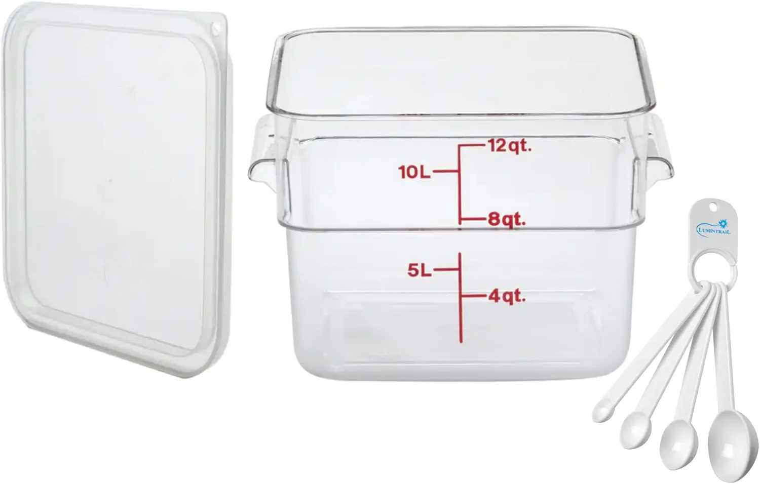 

12 Qt Square Food Container Clear with Lid Bundle Includes a Measuring Spoon Set