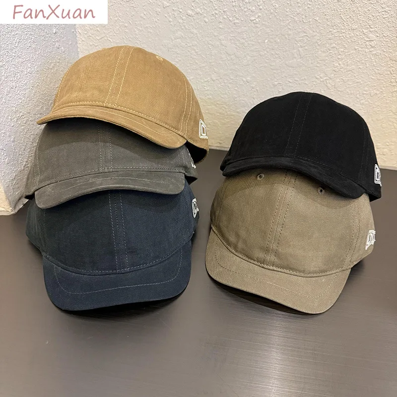 

short brim 3cm baseball cap for men american casual wear vintage streetwear soft top cotton caps