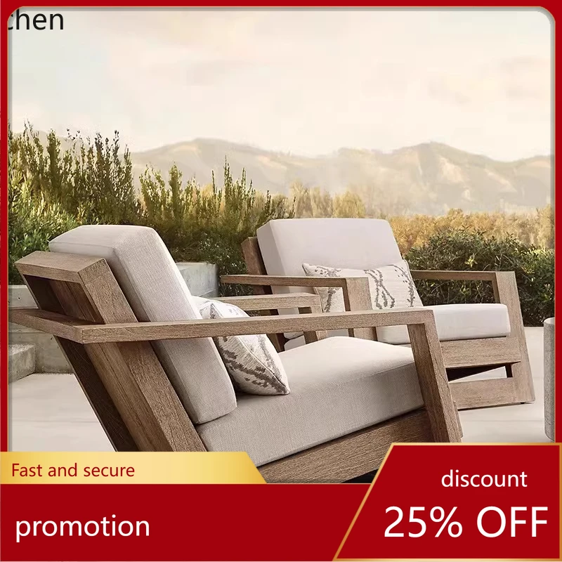 

CZ outdoor sofa teak courtyard outdoor high-end villa hotel terrace antiseptic wood sofa combination