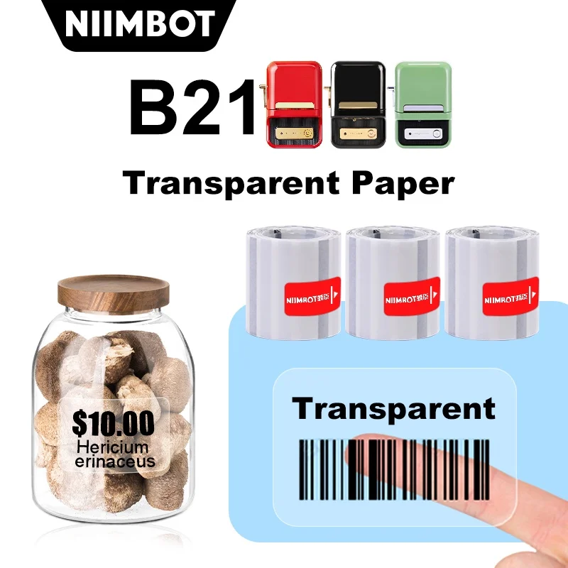 Imagem -02 - Niimbot Label Paper Transparente Nome Adesivo Impermeável Auto-adesivo Desenhos Animados Pequeno Etiqueta Circular Papel Térmico b1 B21 B203