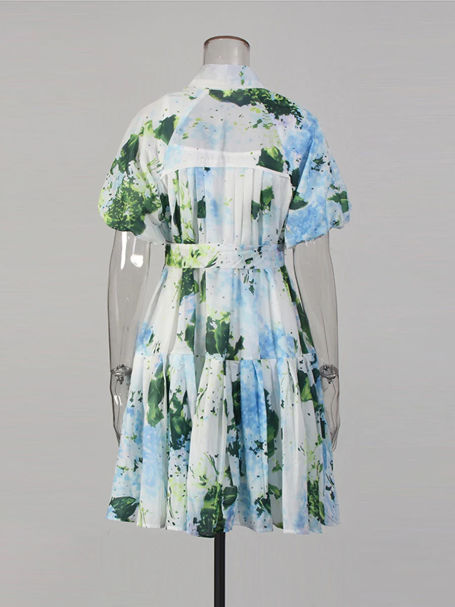 CHICEVER Hit couleur épissé à lacets Chic robe femme revers manches courtes ample vacances voyage femmes robes été mode nouveau