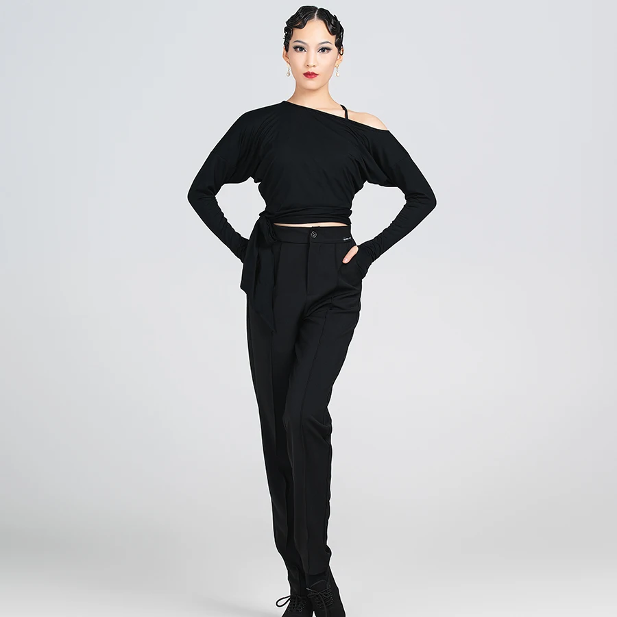 

Latin Dance Top Female Adult Dance Training Wear Autumn Winter New Bat Sleeve Off-the-shoulder Top