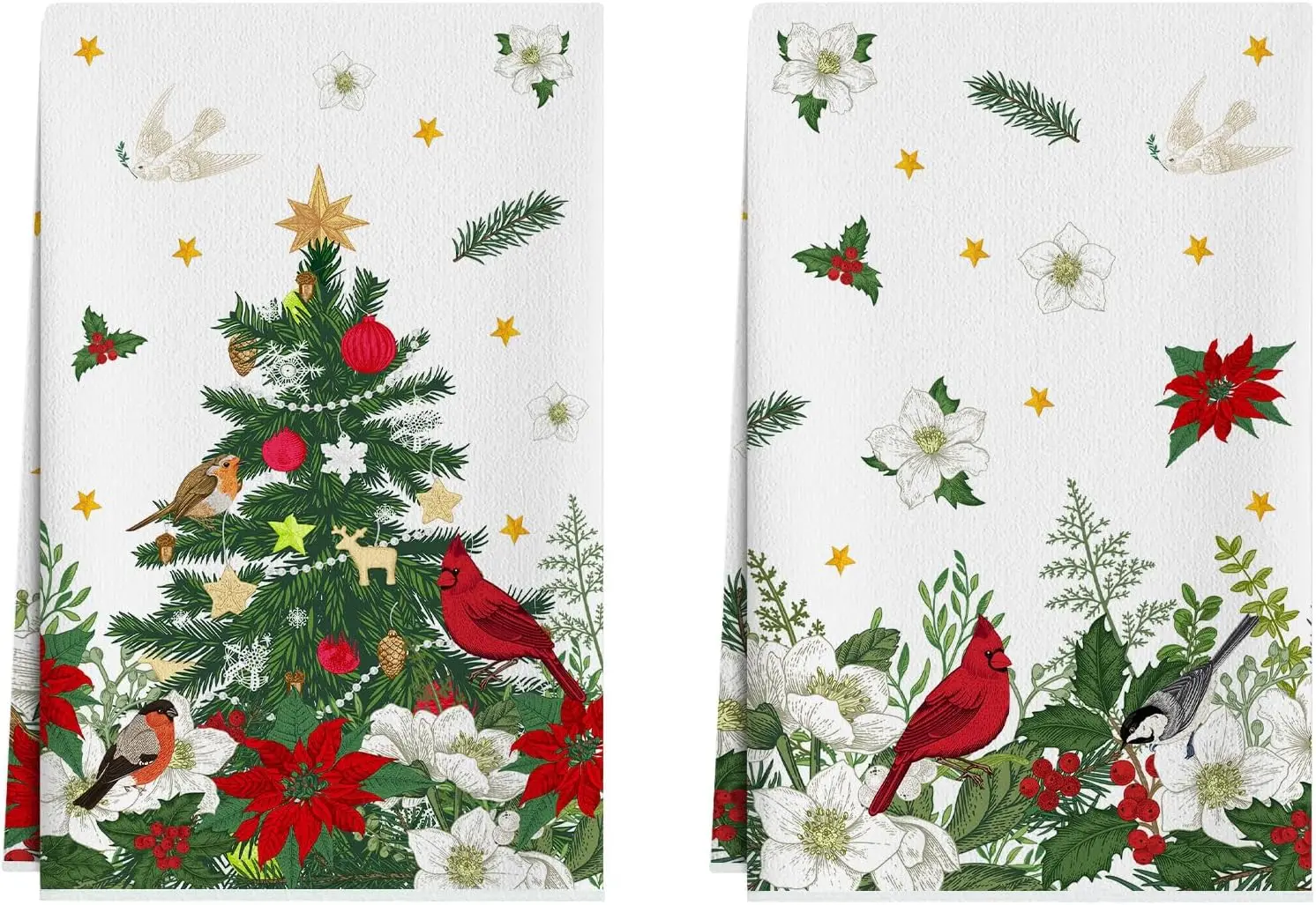 Christmas Tree Cardinal Poinsettia Kitchen Dish Tea Towels Cleaning Supplies Quick Drying Hand Dishcloths Christmas Decorations