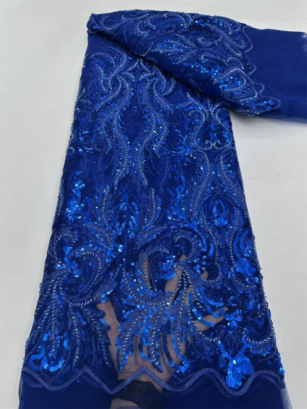 5 metri tessuto di pizzo nigeriano di alta qualità tulle di lusso africano francese tessuto di pizzo in rilievo 5 metri abito da sposa per le donne SHm52-1