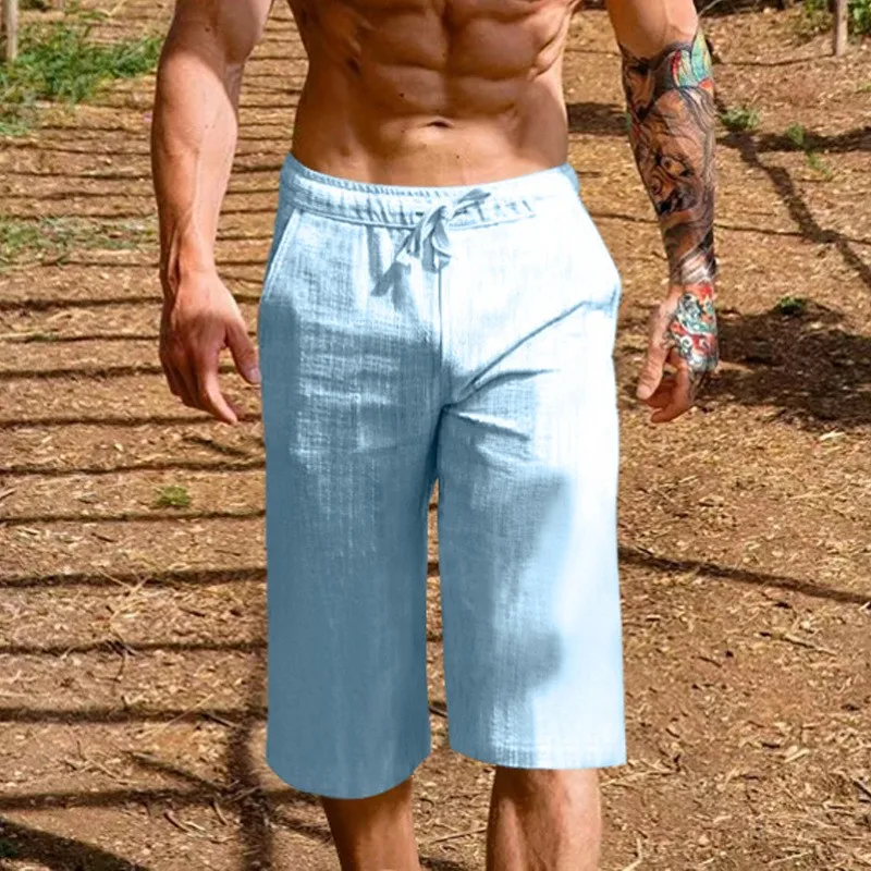 

Leather Men's Cropped Pants Shorts Summer Shorts Beach Pumping Straight Pants Solid Color Comfortable Outdoor
