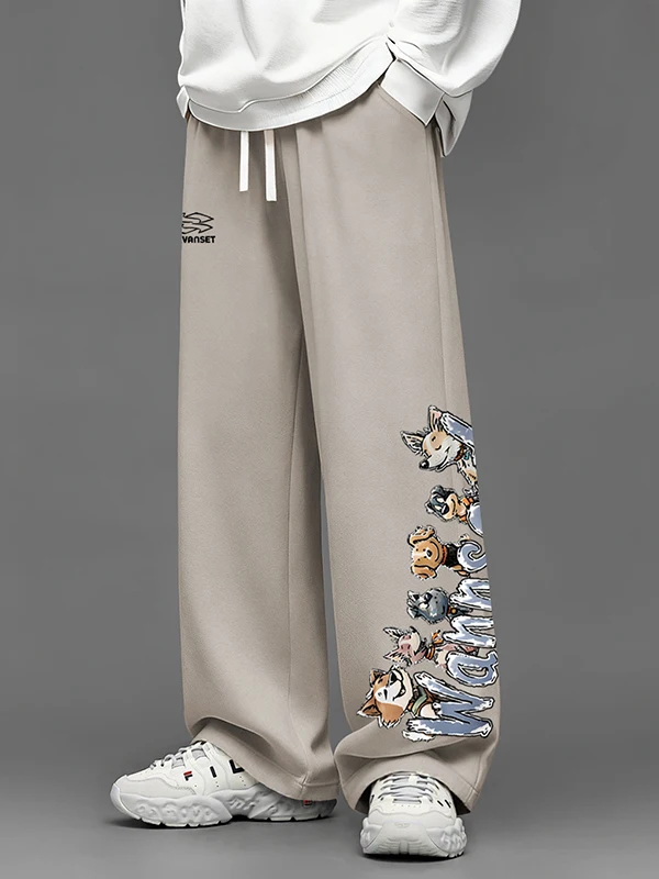 プラスサイズ 300 ポウ 新プリント カジュアルパンツ メンズ レディース ルーズ ワイドレッグ トレンド ドローストリング ストレートレッグ ロングパンツ スウェットパンツ