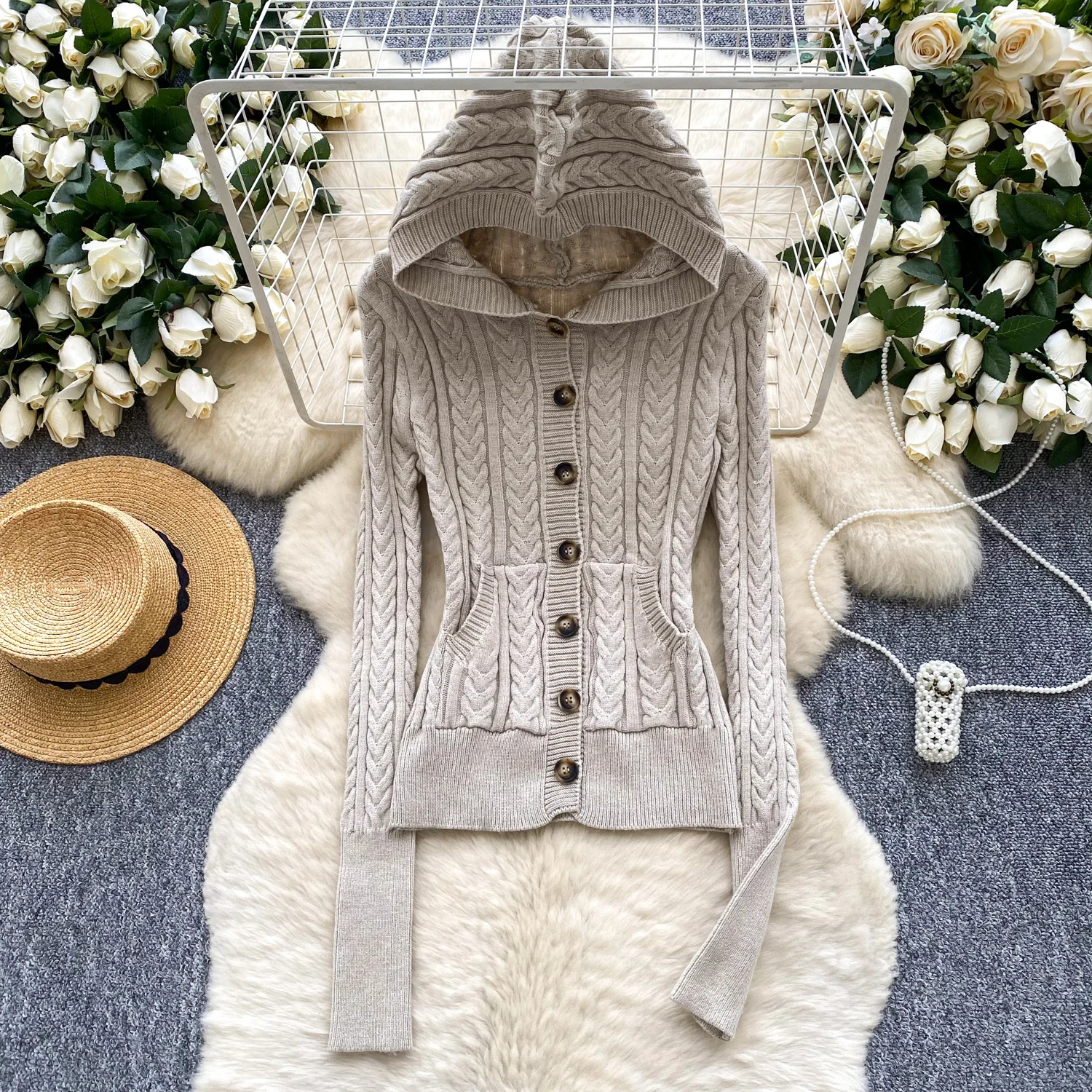 

Vintage Elegant Single Breasted Knit long sleeve Blouse Fashion Shirt Casual Top Fairy Women Shirt