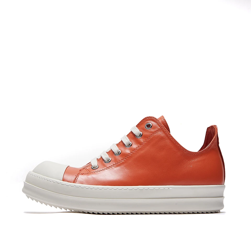 Brand Casual Women Sneakers Low Top Men Shoes Quality Orange Genuine Leather Lace-Up RO Street Flat Shoes Classic Designer