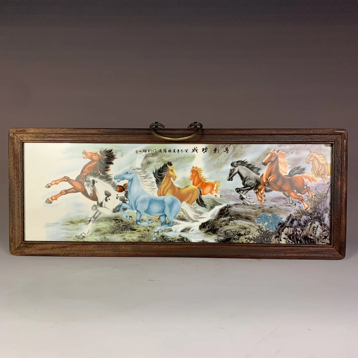 TOP collection Classical furniture 60s galloping eight horses painting Enamel porcelain art painting Implies good luck success