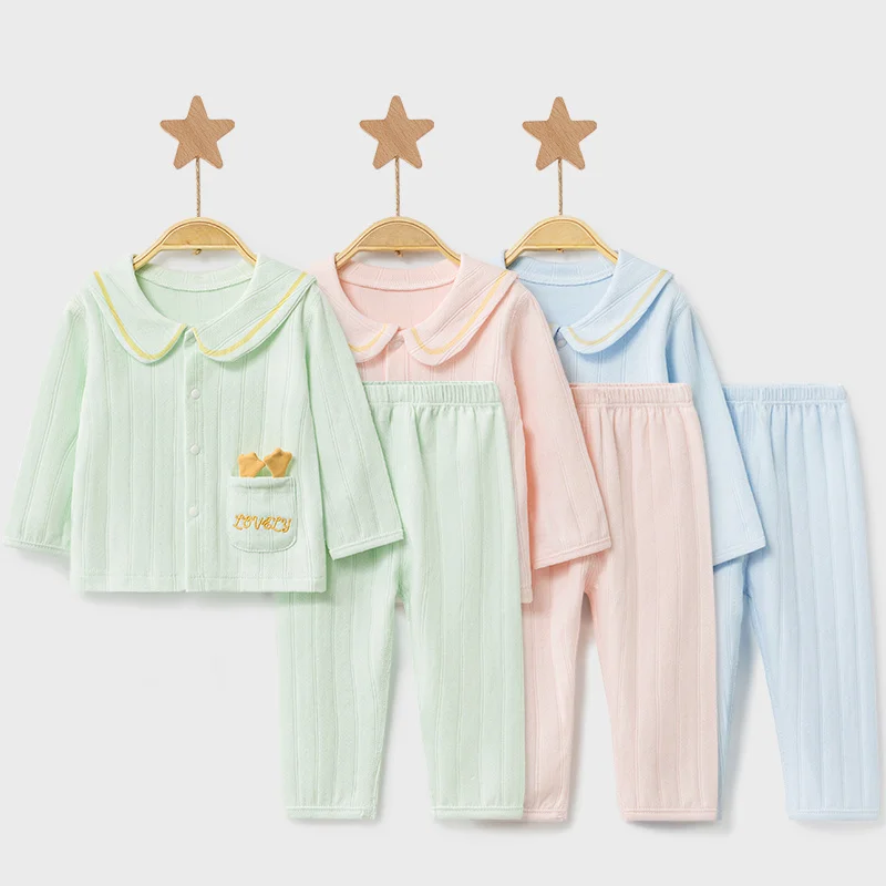 مجموعة ملابس داخلية للأطفال بيجامات قطنية ناعمة للأطفال للأولاد والبنات ملابس نوم منزلية لطيفة للربيع والخريف بأكمام طويلة ورسوم كرتونية لطيفة