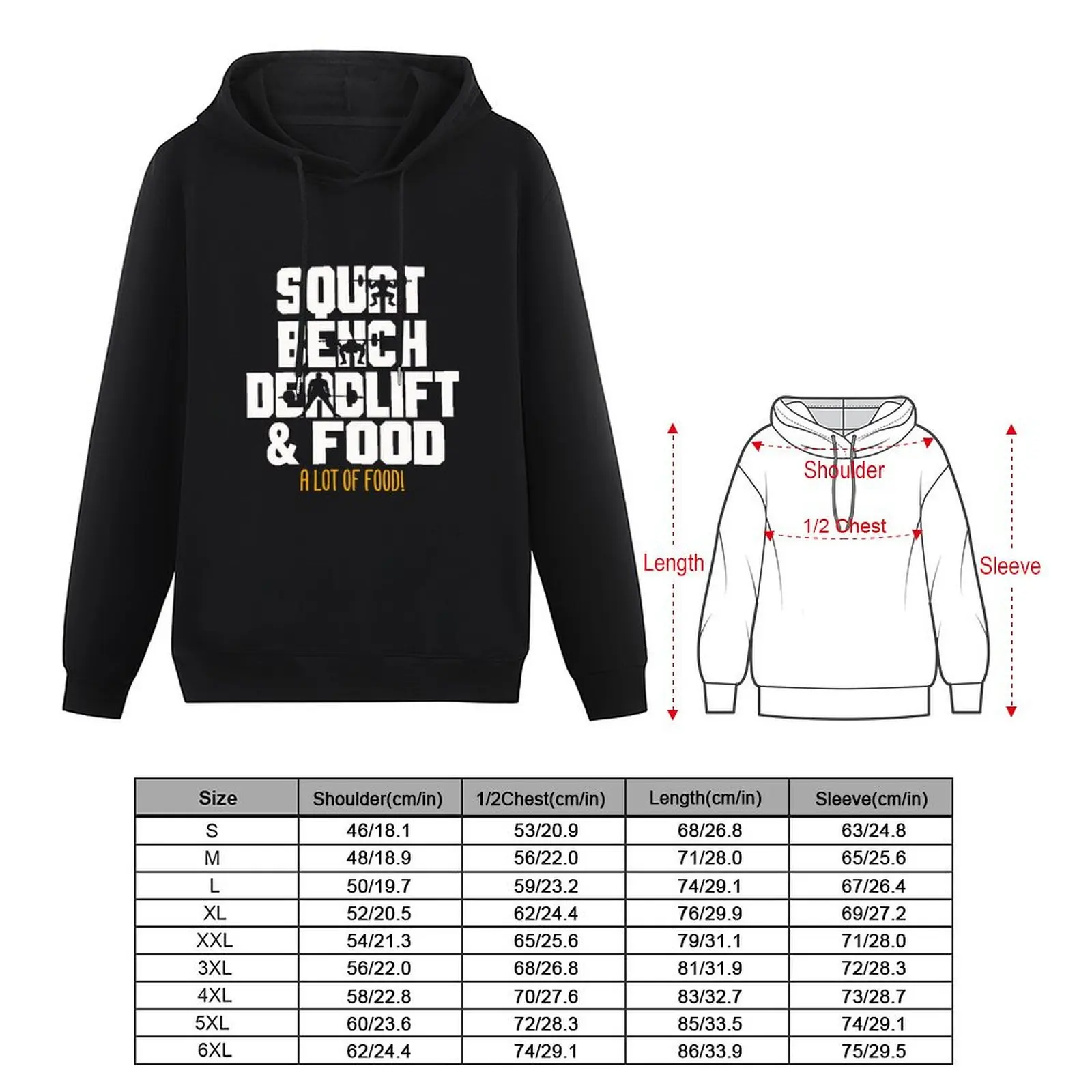 Squat Bench Deadlift and Food Powerlifting Workout Pullover Hoodie anime clothing japanese style men's oversize hoodie