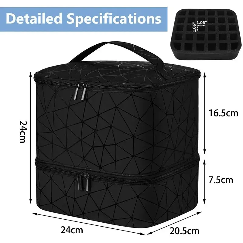 Borsa portaoggetti per smalto da 30 bottiglie, grande borsa cosmetica portatile con manico per borsa da viaggio, borsa per olio essenziale a 2 strati