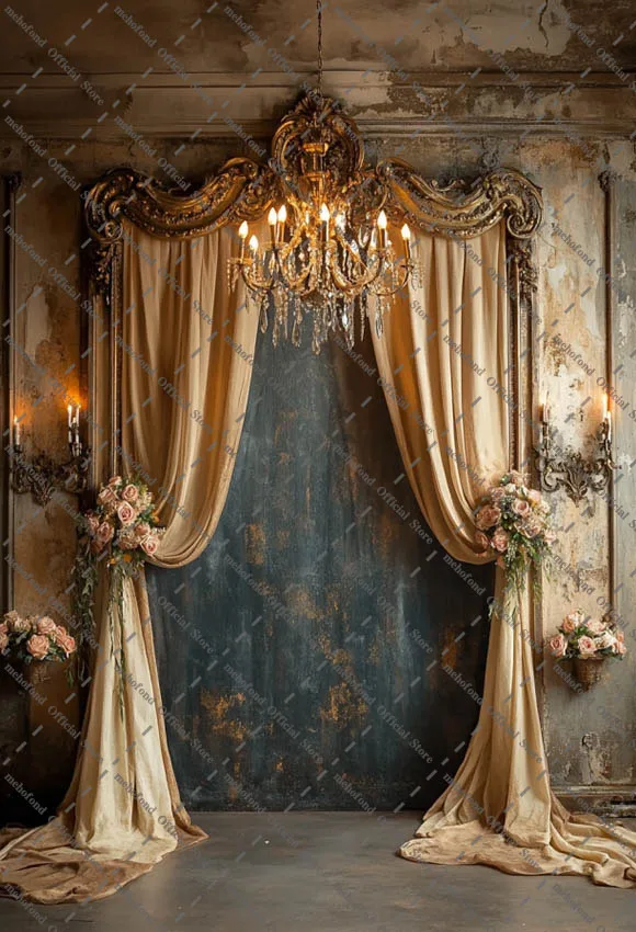 Mehofond Toile de fond de photographie vintage rustique baroque avec arche murale pour anniversaire adulte, portrait de maternité, décor de studio photo