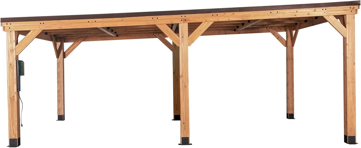 Kingsport 20' x 12' Cedar Wood Outdoor Carport Garage with Heavy-Duty Galvanized Steel Slope Roof, Snow Support, Wind Resistance