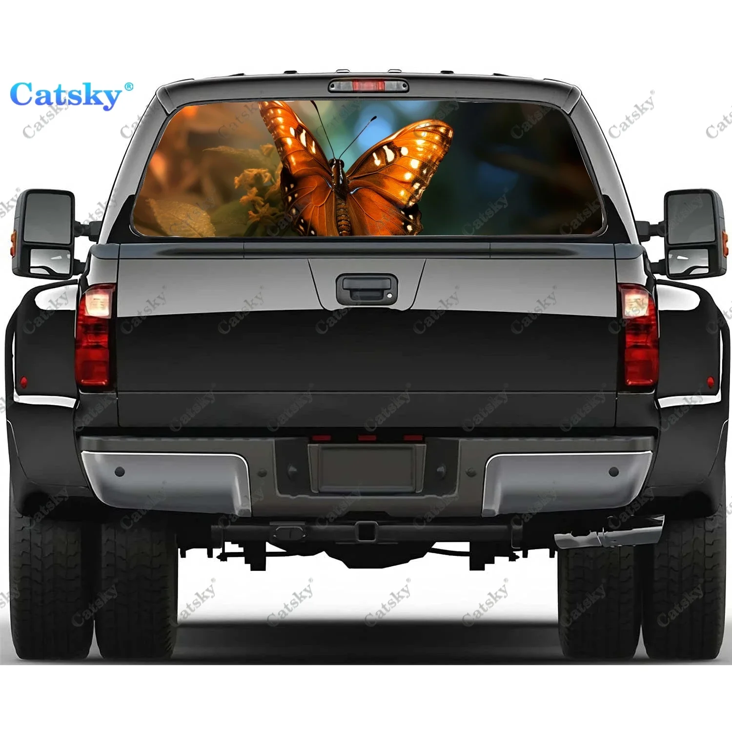 A Butterfly with A Rose Rear Window Decal Fit Pickup,Truck,Car Universal See Through Perforated Back Window Vinyl Sticker