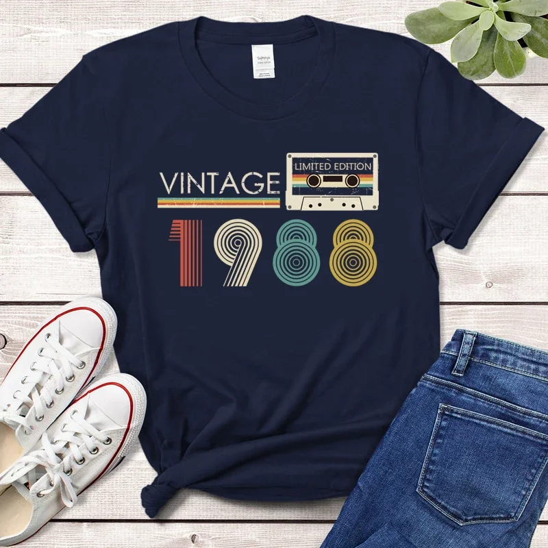 Camiseta Vintage hecha en 1988 para mujer, camiseta divertida con funda de cinta de edición limitada, 36 años, regalo de cumpleaños para esposa y madre