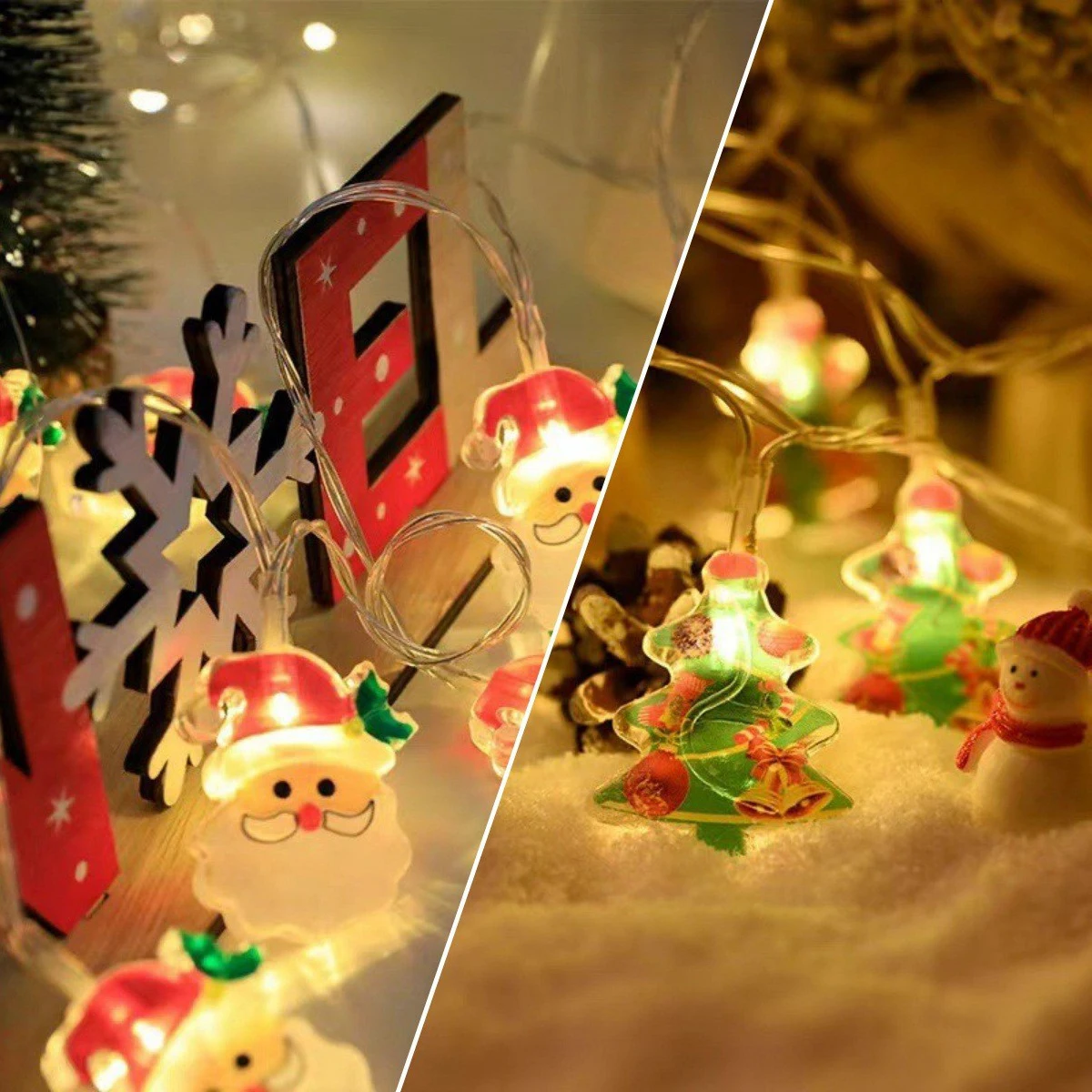 1.5M Christmas LED String Lights Tree Battery Garden Decoration Colorful Light Warm Snowmen Santa Strings White Home Stake For