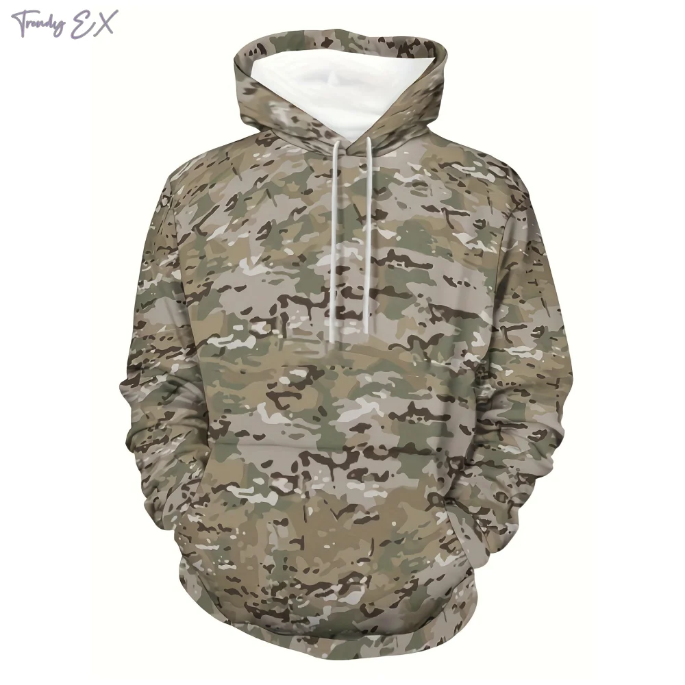 Sweatshirts for Men 3D Military Camouflage Print Oversized Hoodie Unisex Sports Kangaroo Pocket Hooded Sweatshirt Men's Clothing