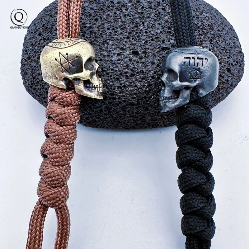 Great Warrior Skull Head Brass Knife Beads Outdoor EDC Umbrella Rope Pendant DIY Paracord Bracelets Accessories Lanyard Hangings