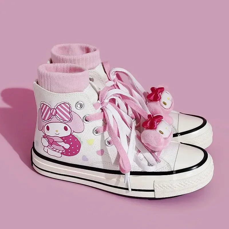 Sanrio My Melody Anime Lolita High Top Flats Canvas Shoes Hello Kitty Couple Student Sneakers Trend Graffiti Cute Women\'s Shoes