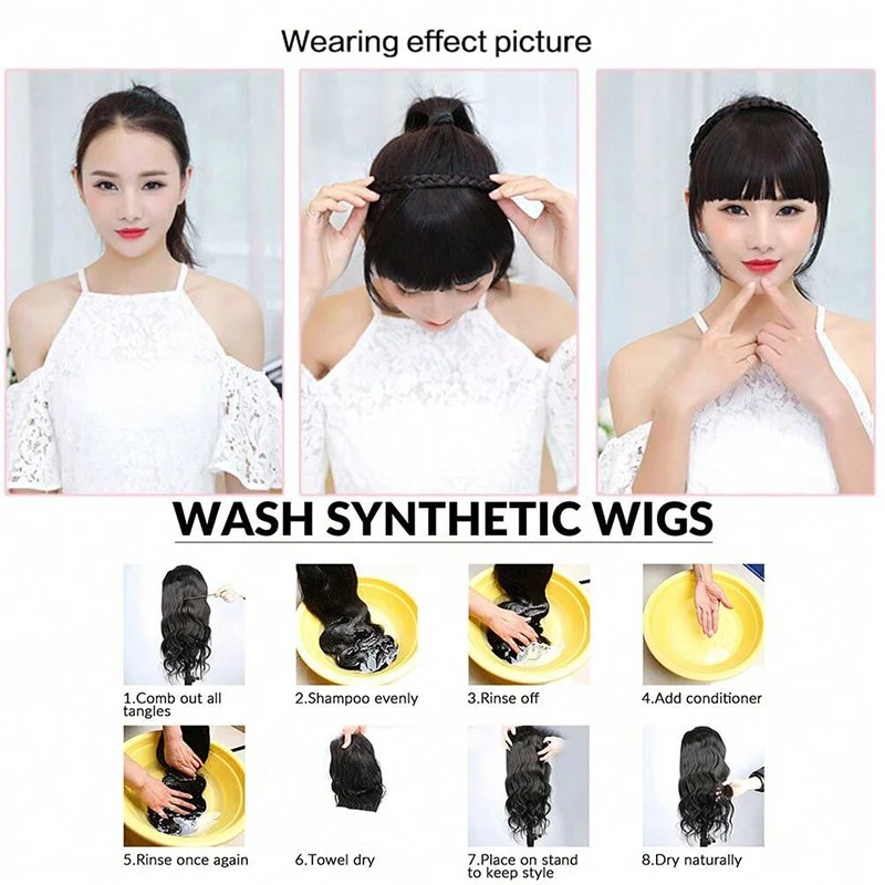 Playful and non slip air bangs hairbands wigs synthetic bangs hairbands wigs simple to wear for women's daily wear