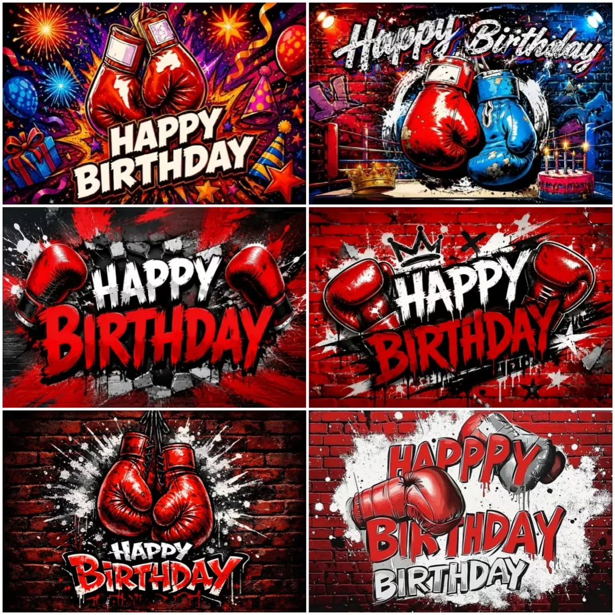 Fight Boxing Men Birthday Party Decoration Backdrop Cool Boys Gloves Boxer Fight Sport Background Photo Shoot Banner Props Gifts