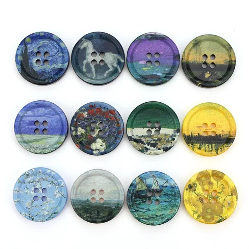 10Pcs Buttons 4Holes Oil Painting Style Resin DIY Buttons for Clothing Four Eye Button Overcoat Suit Decoration Sewing Accessory