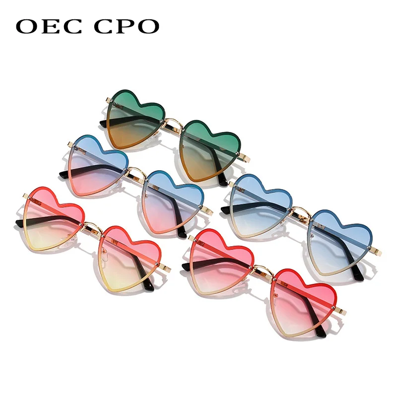 OEC CPO Ladies Heart Shaped Rimless Sunglasses Women Fashion Sun Glasses Female Trending Frameless Eyeglasses UV400 Eyewear