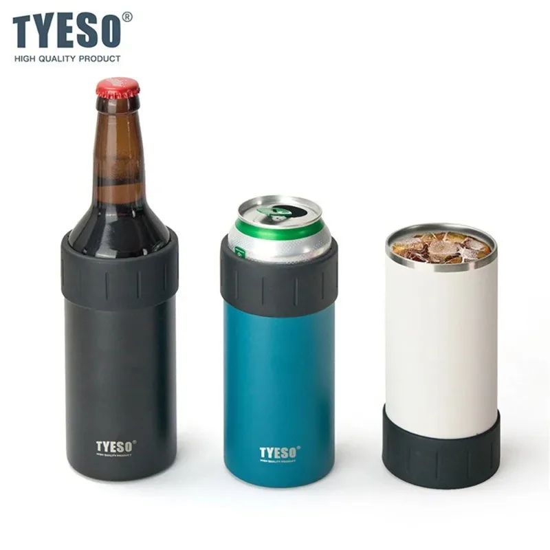 TYESO Enfriador de bebidas con aislamiento térmico de acero inoxidable 304 para botellas y latas de cerveza de 12/18 oz, taza de Coca-Cola, mantiene las bebidas calientes/frías, taza antideslizante al vacío._voghion.com