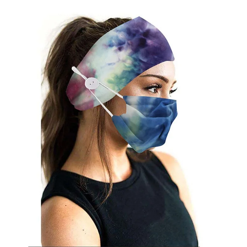 Fashion Women Headband Tie Dyed Print Hair Band Elastic Headbands for Women Match Dust Proof Mask for Face Women