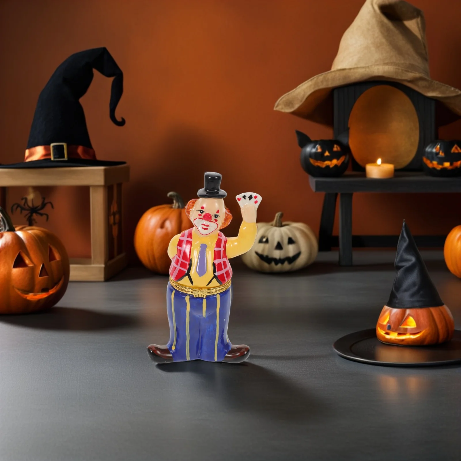 

Hand-Painted Ceramic Clown Jewelry Box Halloween Clown Decor Small Trinket Holder Halloween Tabletop Festival Accent
