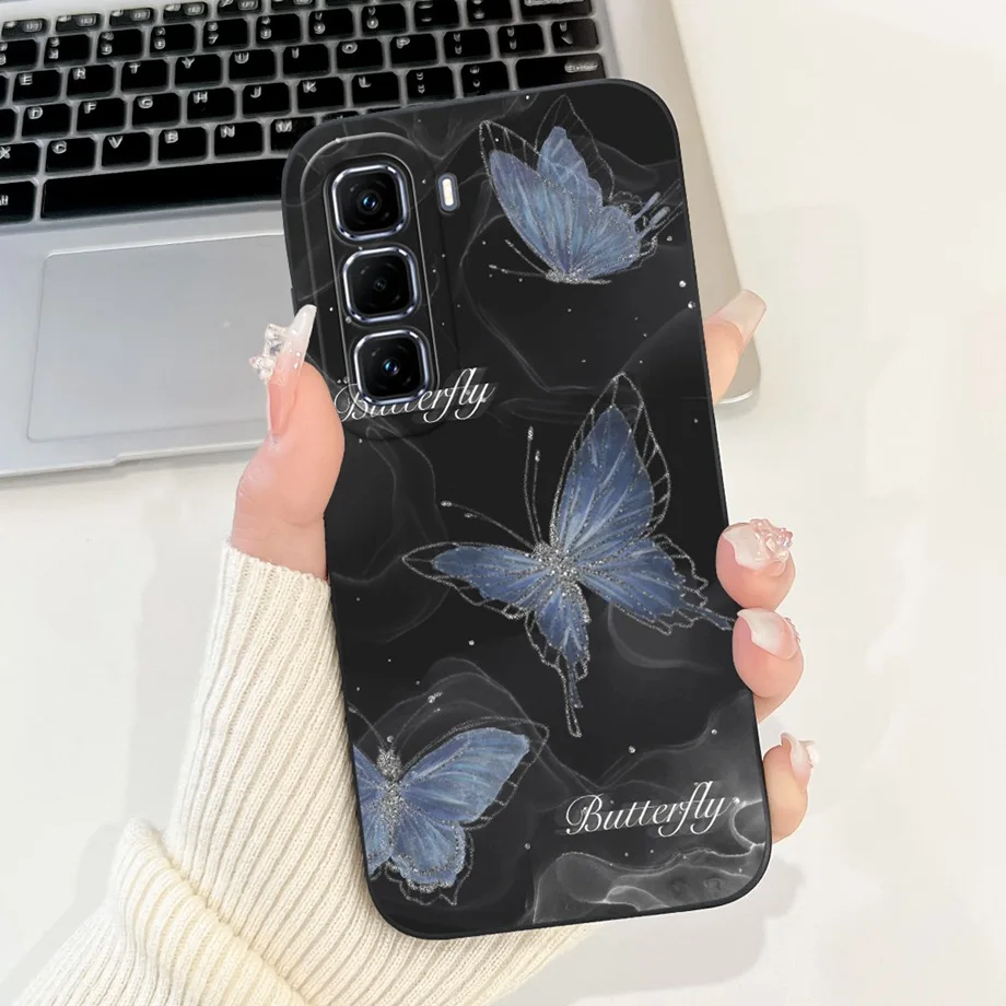 For Infinix Hot 50 Pro+  Case Soft Liquid Silicone Flower Butterfly Bow Coque Shockproof Cover for Hot 50 Pro Plus 4G Fundas