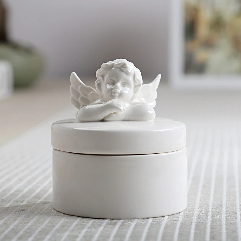 European Ceramic Angel Jewelry Box Wedding Gift Storage Container Creative Crafts Home Decor Ornament Souvenir