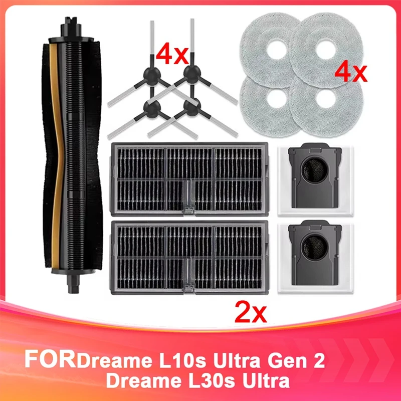 Hot Sale-Accessories For Dreame L10s Ultra Gen 2,Dreame L30s Ultra Spare Parts Main Roller Side Brush Filter Mop Cloth Dust Bag