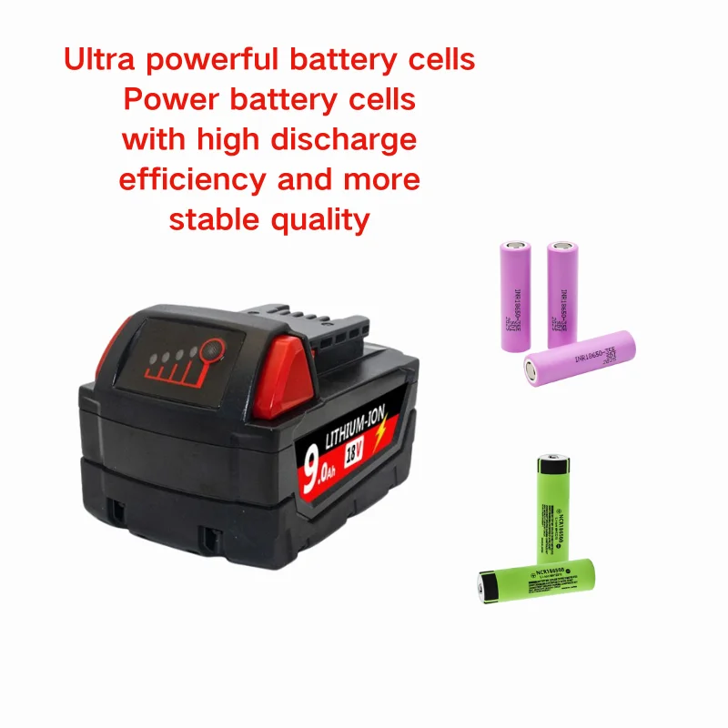 100% zbrusu nové pro Milwaukee M18 akumulátor, nabíječka, BR, XC, 18V, 12000mAh M18B5, 48-11-1860, vestavěná baterie 18650 - náhled 2