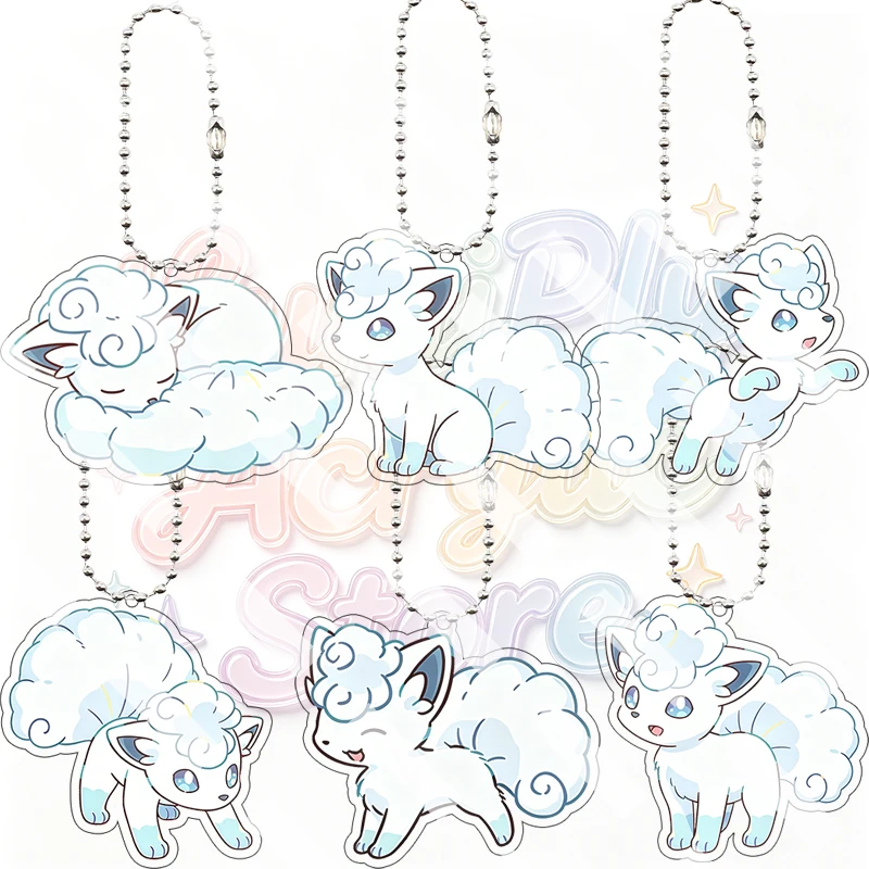 Kawaii Alolan Vulpix Cartoon Figure Acrylic Keychain Pocket Monsters Double-sided Print Anime Pendant Charm Gifts for Friends