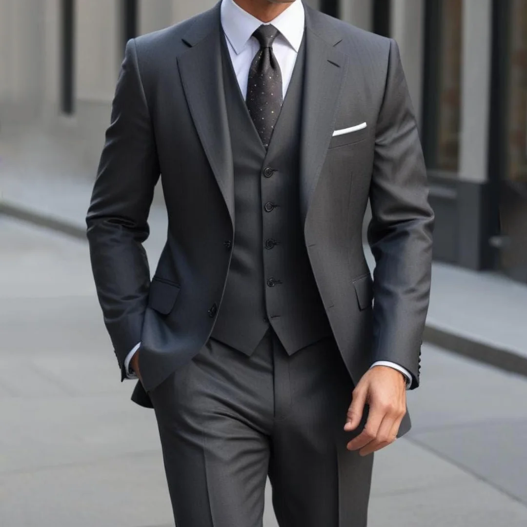 

Men Suit 3 Pieces Black Solid Single Button For Wedding Banquet Birthday Business Work Daily Tuxedo Set Jacket Vest With Pants