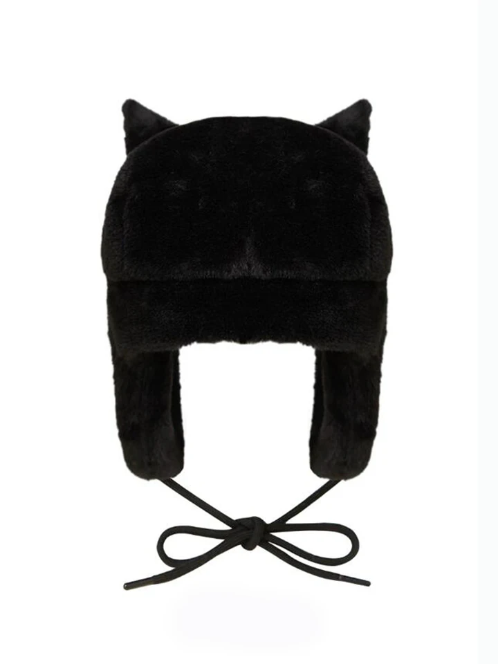 Y2K Fashion Ushanka Hat Black Cartoon Hot Sale men's Winter