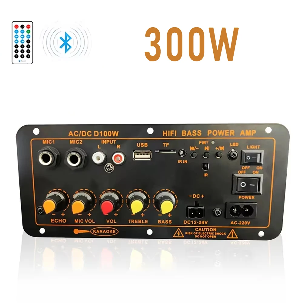 300W 220V/12V/24V Car bluetooth Power Amplifier Board Digital AMP Support Dual Microphone MP3 Player Subwoofer Amplifier