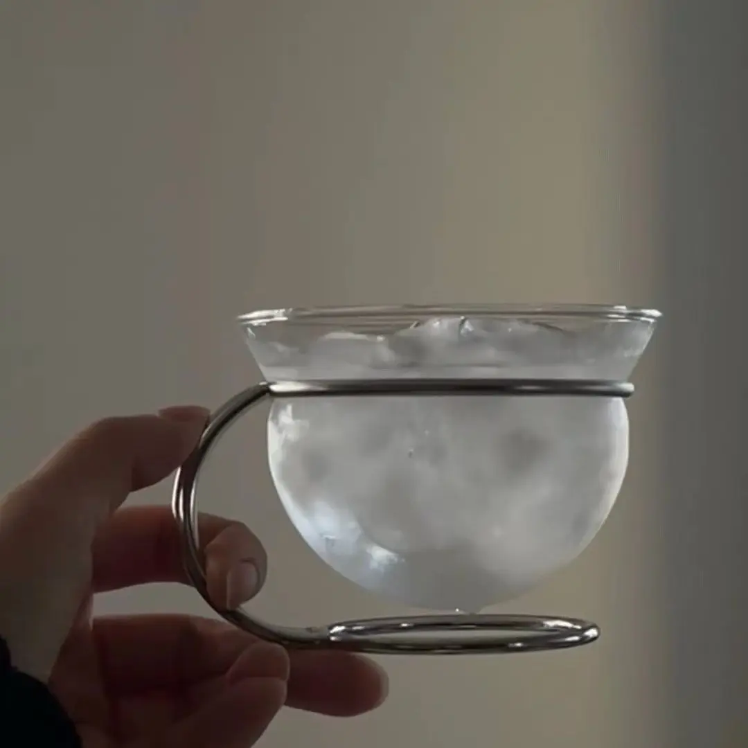 

Creative stainless steel bracket coffee cup glass heat-resistant fair tea set i Internet celebrity Bauhaus retro cup